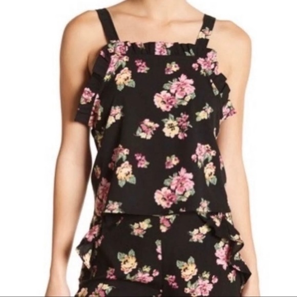 Abound Tops - Abound Black Floral Ruffle Tank Top Size Large